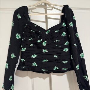 Floral Black and Green Women's Top